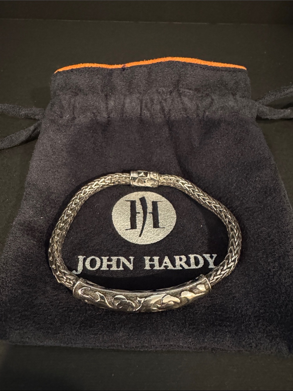 John Hardy Sterling Silver Woven Bracelet with Decorative Station 6mm